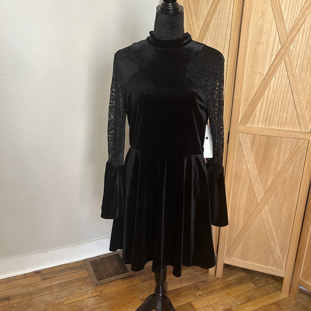 Black velvet lace dress with bell sleeves